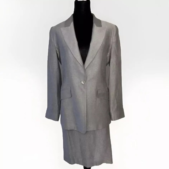LINDA ALLARD ELLEN TRACY Skirt Suit Set SZ 4 Gold Silver Metallic Work Wedding - Picture 1 of 10